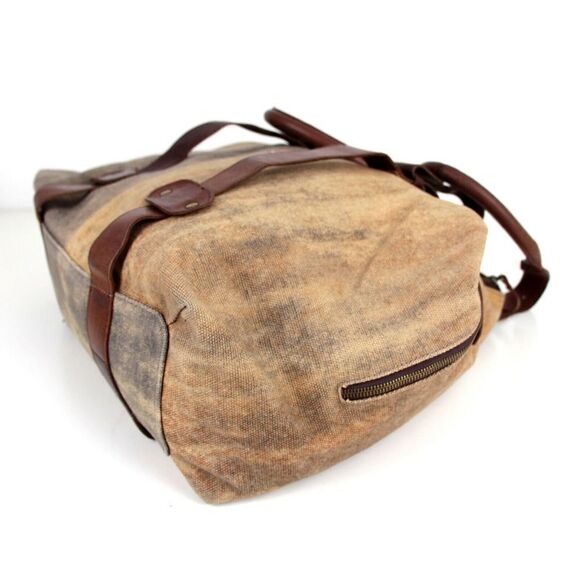 LARGE KiliKili BROWN BEIGE GENUINE LEATHER CANVAS SHOULDER BAG HANDBAG TOTE HOBO - Picture 7 of 14